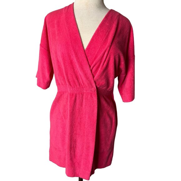 Vintage Shadowline Pink Terry Cloth Wrap Robe Small Mini Boho Barbie - Picture 1 of 11